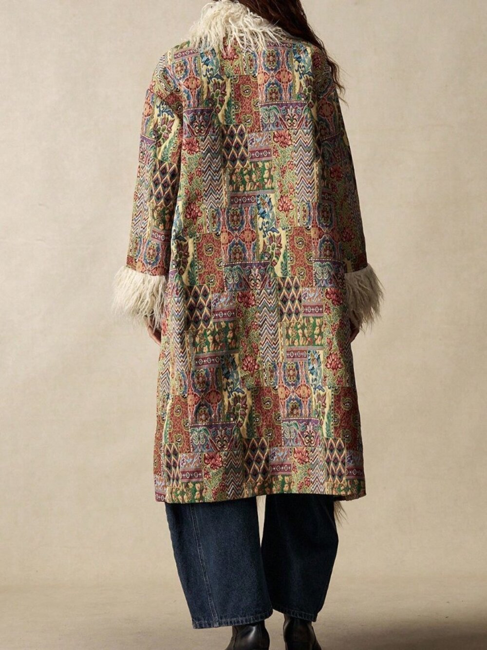 Multicolor Casual Women's Jacquard Faux Fur Coat - Picture 7 of 8
